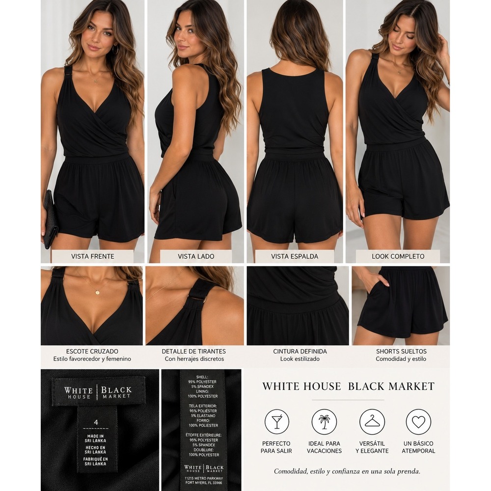 White House Black Market Black Surplice Sleeveless Romper Size 4 570117591